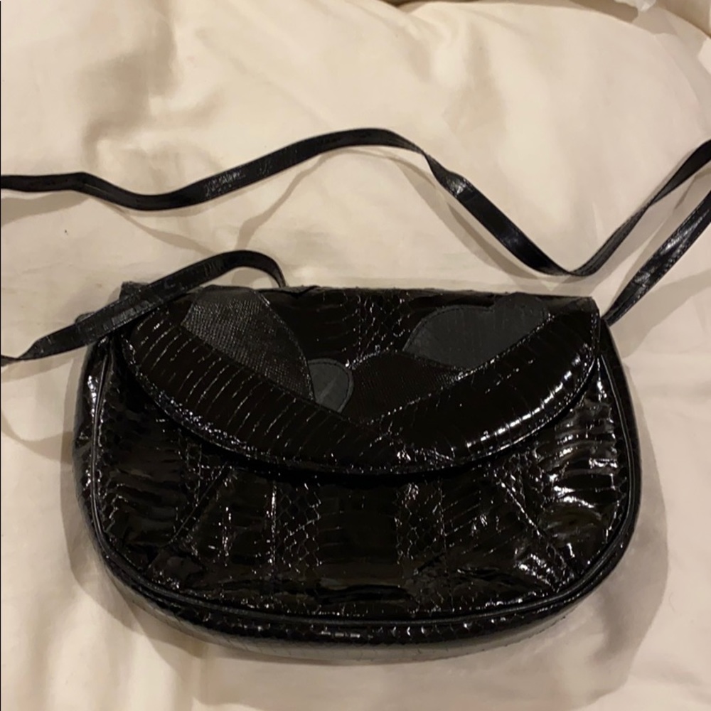 J. Renee Black Snakeskin Crossbody Bag